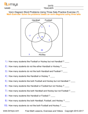 Fillable Online Venn Diagram Word Problems Using Three Sets Practice ...