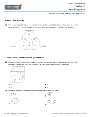 sets and venn diagrams worksheets with answers - Editable, Fillable