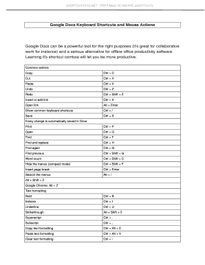 Fillable Online Google Docs Keyboard Shortcuts and Mouse Actions Fax ...