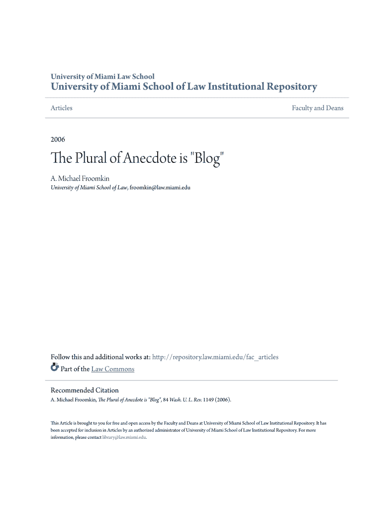 Fillable Online The Plural of Anecdote is "Blog" Fax Email Print