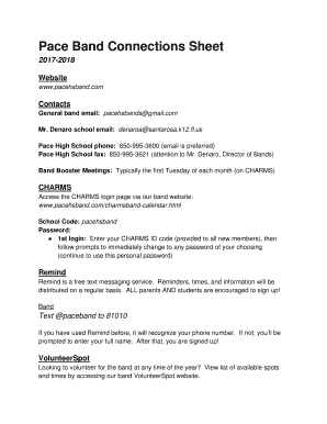 Fillable Online Pace Band Connections Sheet Fax Email Print - pdfFiller
