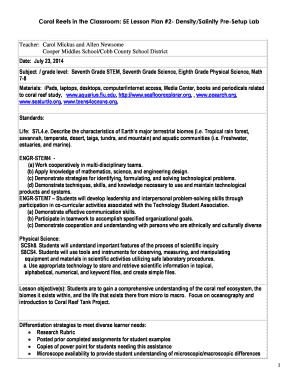 Coral Reefs in the Classroom: 5E Lesson Plan #2- Density/Salinity Pre-Setup Lab