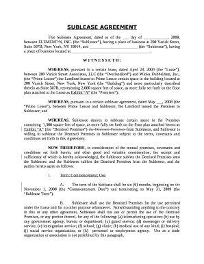 This Sublease Agreement, dated as of the day of , 2008, between ELEMENTN, INC