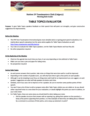 Table Topic Evaluation Form Fill