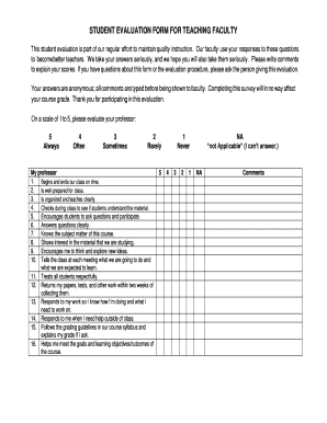 Fillable Online STUDENT EVALUATION FORM FOR TEACHING FACULTY Fax Email Print - pdfFiller