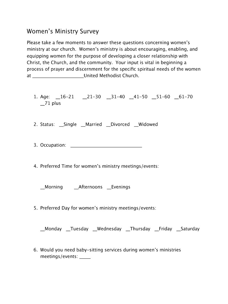 Womens Ministry Survey Preview on Page 1