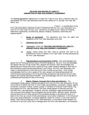 This Diving Agreement (Agreement) is made this 1th day of June, 2013, (Effective Date) by and between the Prior Lake Association with its main offices at P