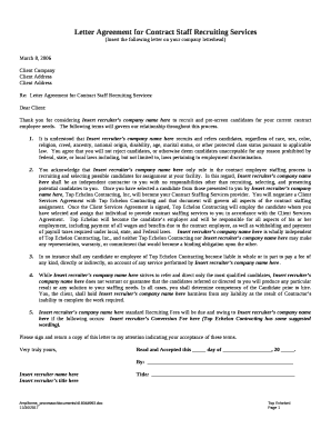Letter Agreement for Contract Staff Recruiting Services