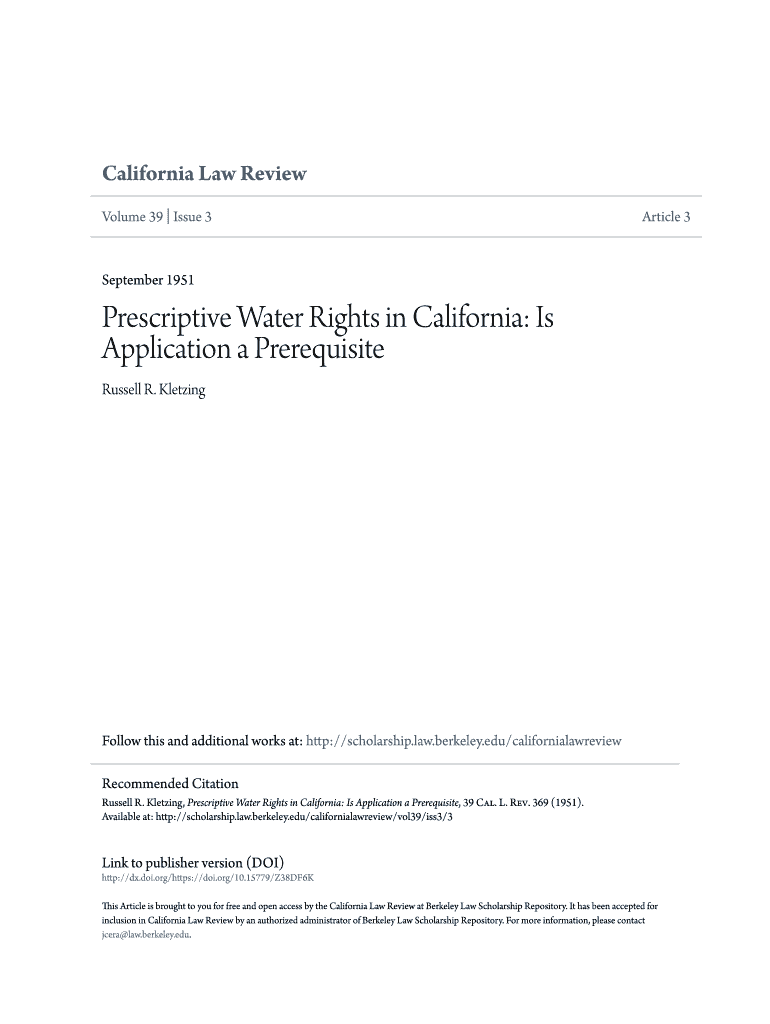 Fillable Online Prescriptive Water Rights in California Is Fax Email