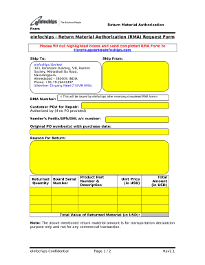 eInfochips - Return Material Authorization (RMA) Request Form