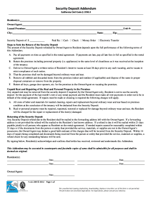 California Security Deposit Addendum