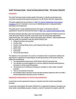 IRS Audit Technique Guide for Social and Recreational Clubs