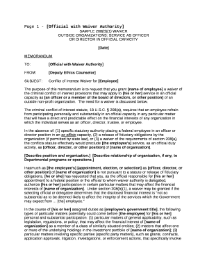 SAMPLE 208(B)(1) WAIVER - National Institutes of Health - ethics od nih ...