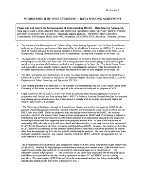 MEMORANDUM OF UNDERSTANDING -- Data Sharing Agreement