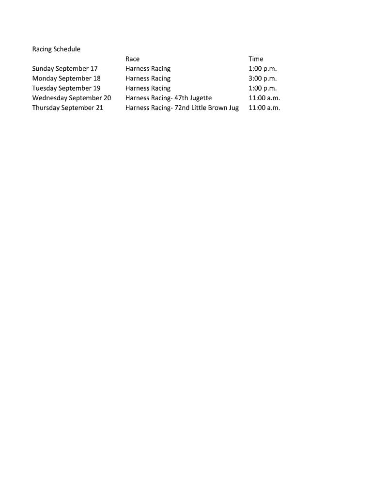 Fillable Online Racing Schedule Fax Email Print - pdfFiller