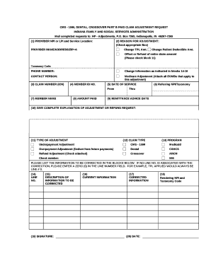 CMS - 1500, DENTAL, CROSSOVER PART B PAID CLAIM ADJUSTMENT REQUEST