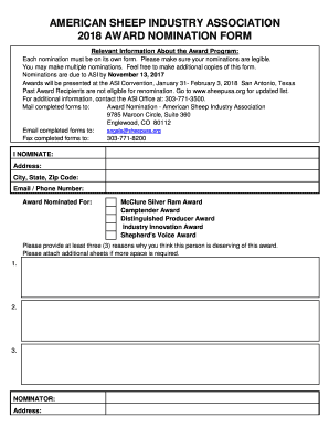 Fillable Online 2018 AWARD NOMINATION FORM Fax Email Print - pdfFiller