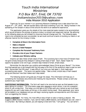 India Mission 2010 Application