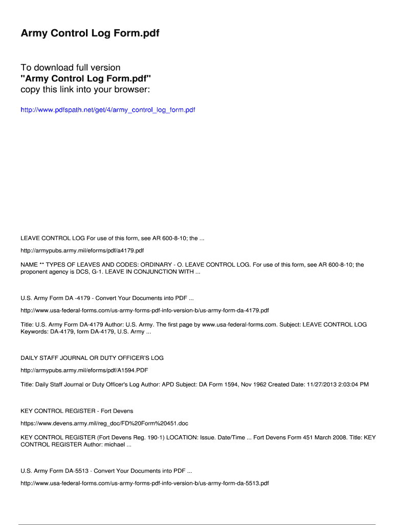 Fillable Online Army Control Log Form Fax Email Print - pdfFiller