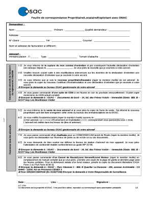 Remplissable Feuille de correspondance Propritaire/Locataire/Exploitant avec OSAC