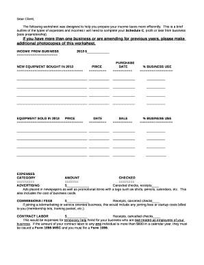 The following worksheet was designed to help you prepare your income taxes more efficiently
