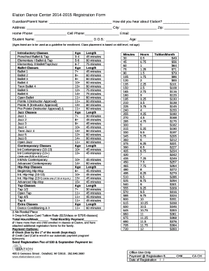 Elation Dance Center 2014-2015 Registration Form