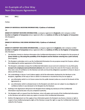 One Way Non-Disclosure Agreement