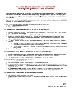 Canadian - Material Equipment / Misc Services PQ