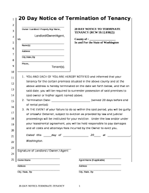 20 Day Notice of Termination of Tenancy