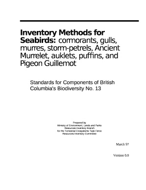 Inventory Methods for Seabirds: cormorants, gulls, murres, storm-petrels, Ancient Murrelet, auklets, puffins, and Pigeon Guillemot