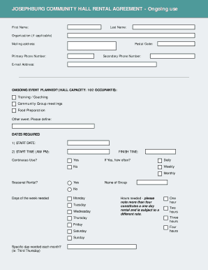 JOSEPHBURG COMMUNITY HALL RENTAL AGREEMENT - Ongoing use
