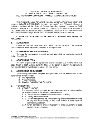 This Personal Services Agreement, hereafter agreement is entered into by and between IMPACT CONSULTING, hereafter contractor and Tillamook County, a political subdivision of the State of Oregon, hereafter county, pursuant to ORS 203