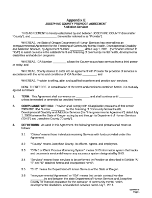 JOSEPHINE COUNTY PROVIDER AGREEMENT