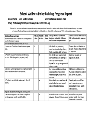 School Wellness Policy Building Progress Report