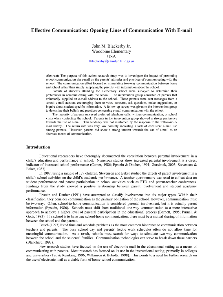 Fillable Online Effective Communication Opening Lines of Communication With Email Fax Email