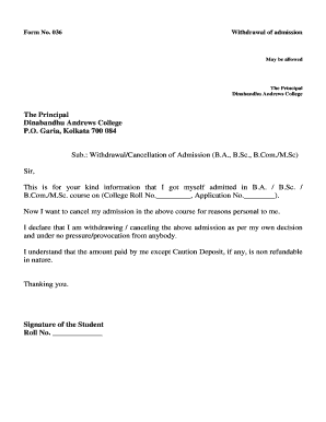 application letter for withdrawal