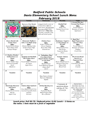 Fillable Online Davis Elementary School Lunch Menu Fax Email Print ...