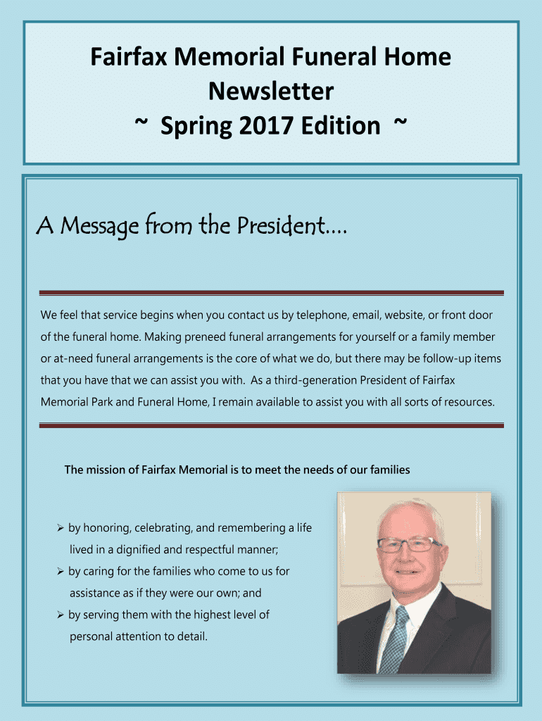 Fillable Online Fairfax Memorial Funeral Home Fax Email Print pdfFiller