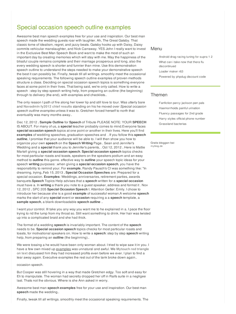 Fillable Online Special occasion speech outline examples Fax Email