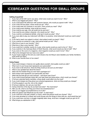 Fillable Online ICEBREAKER QUESTIONS FOR SMALL GROUPS Fax Email Print ...