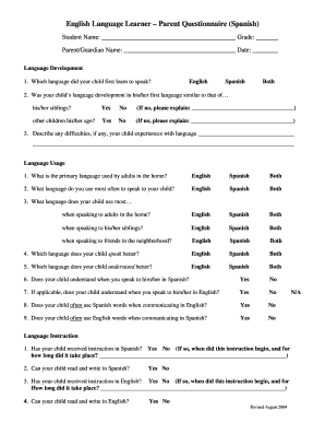 English Language Learner Parent Questionnaire (Spanish)