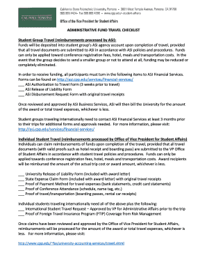 Fillable Online ADMINISTRATIVE FUND TRAVEL CHECKLIST Fax Email Print ...