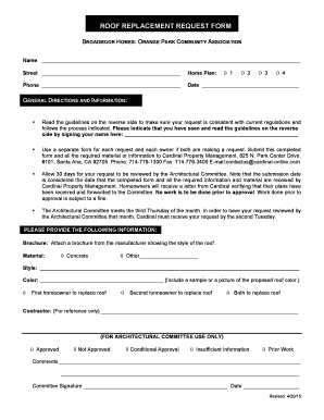 ROOF REPLACEMENT REQUEST FORM