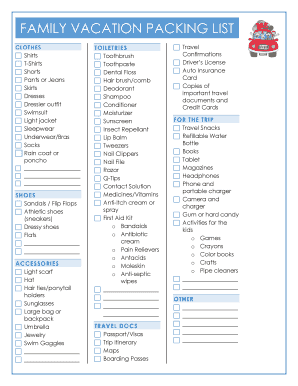 Fillable Online FAMILY VACATION PACKING LIST Fax Email Print - pdfFiller