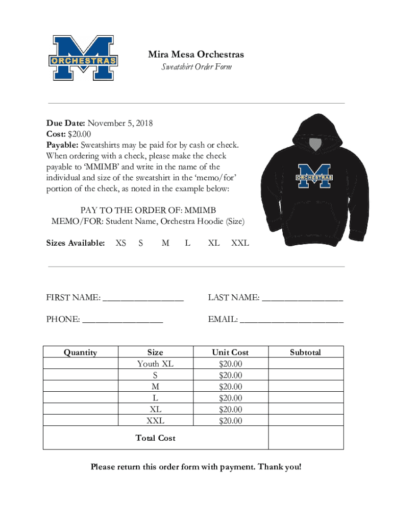 sweatshirt order form Preview on Page 1