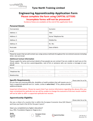 Fillable Online Engineering Apprenticeship Application Form Fax Email ...
