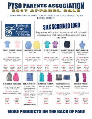 ORDER FORMS & PAYMENT ARE TO PLACED IN THE APPAREL ORDER