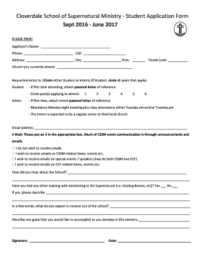 Cloverdale School of Supernatural Ministry - Student Application Form