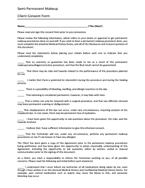 Semi-Permanent Makeup Client Consent Form