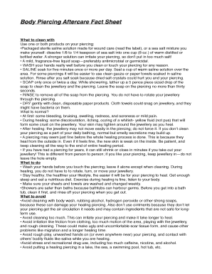 Fillable Online Body Piercing Aftercare Fact Sheet Fax Email Print ...